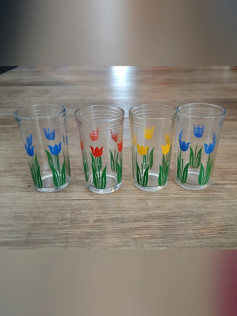 Tulip Glass Juice Glasses - Yellow, Red And Blue Floral Design
